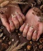 Mocha Bow French Press-On Nails – 12-Piece Handmade Set - Image 7