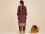 Maroon Banarsi Gold Print Lawn 2-Piece Unstitched Suit - Image 5