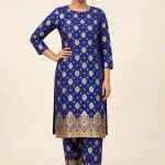 Royal Blue Banarsi Gold Print Lawn 2-Piece Unstitched Suit