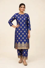 Royal Blue Banarsi Gold Print Lawn 2-Piece Unstitched Suit
