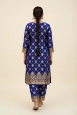 Royal Blue Banarsi Gold Print Lawn 2-Piece Unstitched Suit - Image 6