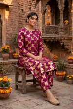 Magenta Butterfly Gold Print Lawn 2-Piece Unstitched Suit - Image 6