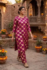 Magenta Butterfly Gold Print Lawn 2-Piece Unstitched Suit - Image 7