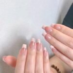 Nude Pink & White French Tip Press-On Nails – Glossy Square Set
