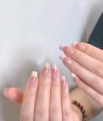Nude Pink & White French Tip Press-On Nails – Glossy Square Set