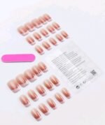 Nude Pink & White French Tip Press-On Nails – Glossy Square Set - Image 2